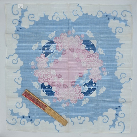 VTG Cherry Blossom Pink & White Folding Fan +Japanese Mt. Fuji Matching Fabric - Picture 4 of 12